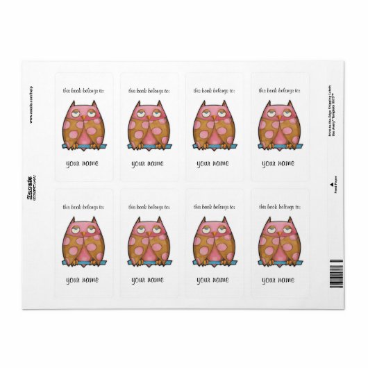 Étiquette Plaque blanche de Chouette rose (Feuille entière)