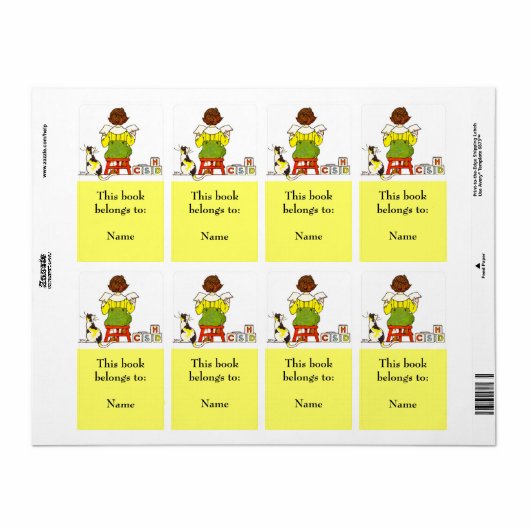 Étiquette Plaque du livre de lecture du garçon (Feuille entière)