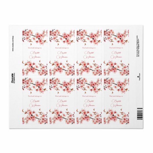 Étiquette Plaque florale rose cerisier (Feuille entière)