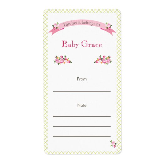 Étiquette Plaque florale verte et rose (Devant)