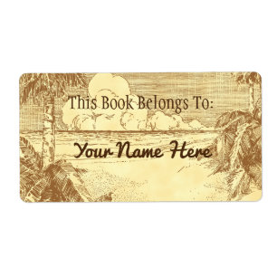 Étiquette Plaque modifiable rustique Vintage Palm Tree