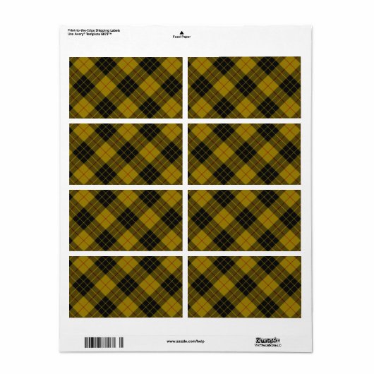 Étiquette Plaque noire jaune tartan MacLeod (Feuille entière)