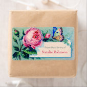 Étiquette Plaque Rose vintage et Papillon (En situation)