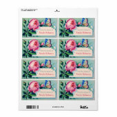 Étiquette Plaque Rose vintage et Papillon (Feuille entière)