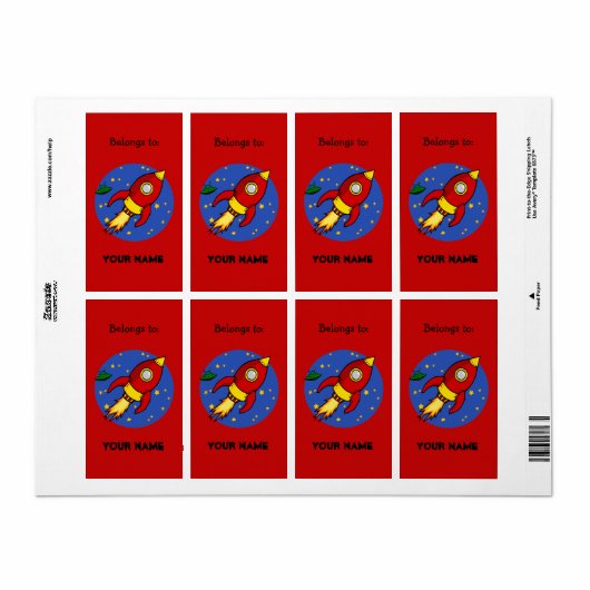 Étiquette plaque rouge rouge fusée (Feuille entière)