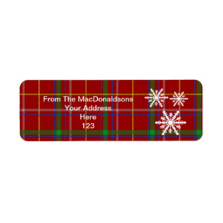 Étiquette Plaque rouge tartan et flocon de neige de Noël