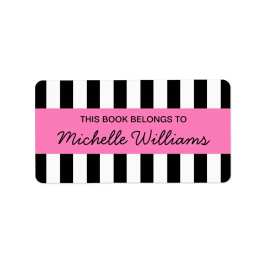 Étiquette Plaques-livres à rayures roses à la mode (Devant)