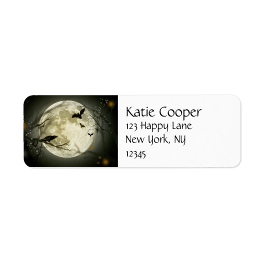 Étiquette Pleine lune avec chauves-souris et corbeau. (Devant)