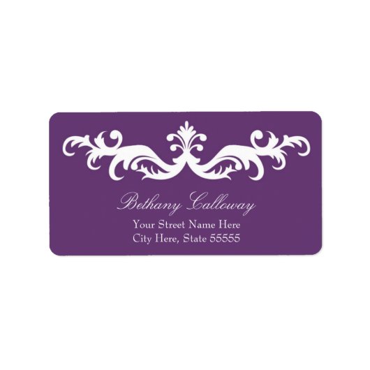 Étiquette Plum Purple Adresse de retour Label//Elegant Damas (Devant)