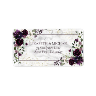 Étiquette Plum Purple Gold Marble Adresse du Mariage de auto