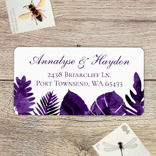 Étiquette Plum Purple Tropical Feuilles Mariage Adresse