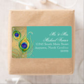 Étiquette Plumes de paon moderne Faux Bijoux Scroll Turquois (En situation)