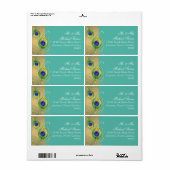 Étiquette Plumes de paon moderne Faux Bijoux Scroll Turquois (Feuille entière)