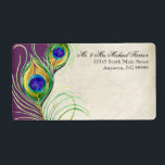 Étiquette Plumes Peacock Mariage moderne  Livraison Étiquett<br><div class="desc">PALETTE DE COULEUR : violet, vert, bleu, or, bronzé et crème. COLLECTION DE CONCEPTION : Il s'agit de étiquettes de adresse d'expédition correspondant qui peuvent être utilisés pour l'expédition d'affaires. Remplacez l'information par le nom et l'adresse de votre magasin et vous aurez une tenue de commerce élégante pour une entreprise...</div>
