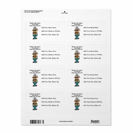 Étiquette Plus d'humour de chocolat (Feuille entière)