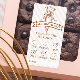 Étiquette Poche à douille de pâtisserie Alerte d'allergie Bo