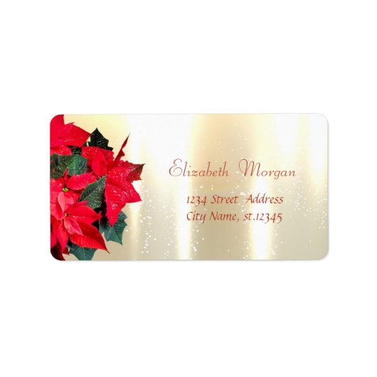 Étiquette Poinsettia de Noël, Or (Devant)