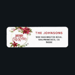Étiquette Poinsettia Holly Wreath Red Gold Merry Christmas<br><div class="desc">Send your Christmas Holiday cards with these beautiful festive floral return address labels.  Holly,  berries and poinsettia flowers wreath with gold foil circles.  Colors are black,  white,  red,  green and gold.  Personalize them by adding family name and address. See collection for matching items.</div>