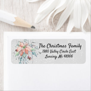 Étiquette Poinsettia Neige, feuilles, baies, aquarelle