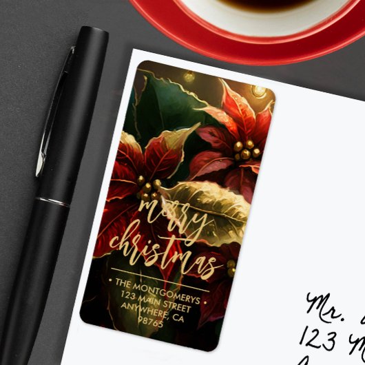 Étiquette Poinsettias Merry Christmas Return Address