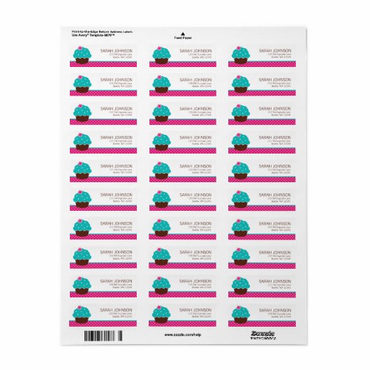 Étiquette Pointe rose cupcake tendance (Feuille entière)