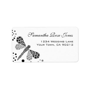 Étiquette Pointilisme de libellule noir et blanc Adresse per