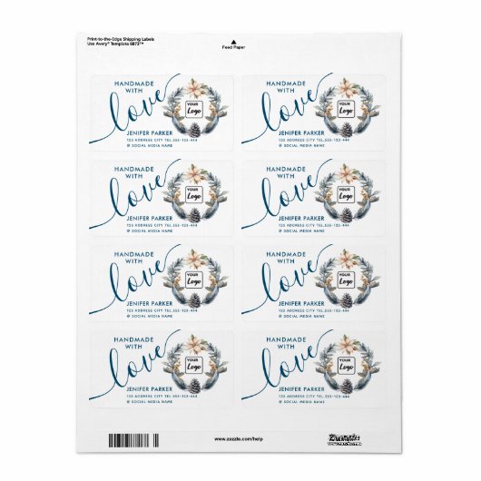 Étiquette Points d'aquarelle de vacances fait main avec amou (Feuille entière)