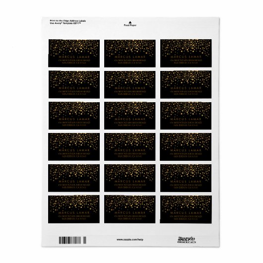 Étiquette Points or tendance du jour de mariage sur Noir (Feuille entière)