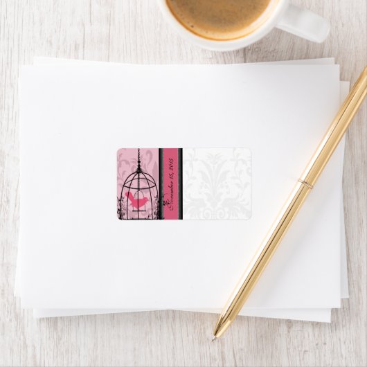 Étiquette Points vintages Cage Rose Bird & Black Damask (En situation)