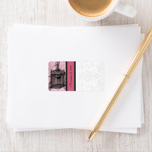 Étiquette Points vintages Cage rose et noir Damas (En situation)