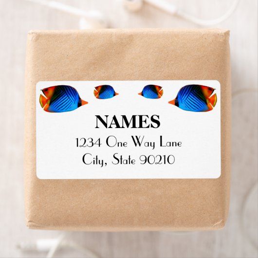 Étiquette Poisson bleu coloré (En situation)