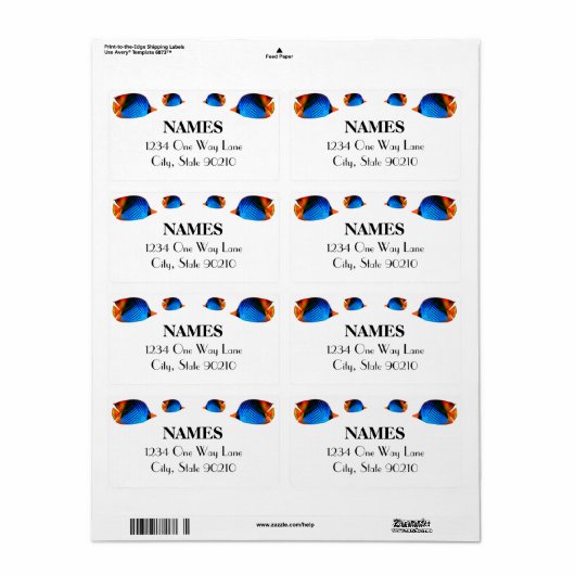 Étiquette Poisson bleu coloré (Feuille entière)