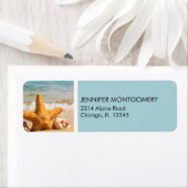 Étiquette Poisson étoilé et coquillages sur la plage (En situation)