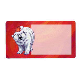 Étiquette Polar Bear Christmas On Red
