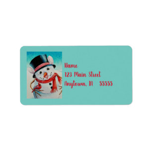 Étiquette Pôle Nord Whimsical Snowman Souse aquarelle Art