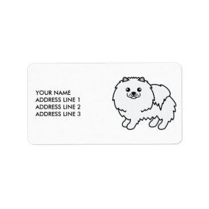 Étiquette Pomeranian Blanc Chien de Dessin Animé Mignon & Te
