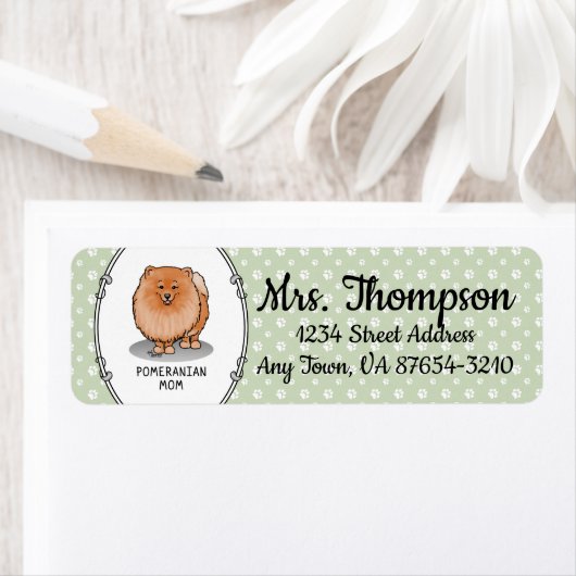 Étiquette Pomeranian Maman Pom Maman (rouge orange) Mignonne (En situation)