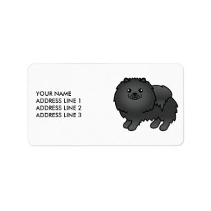 Étiquette Pomeranian noir Chien de dessin animé mignon & Tex