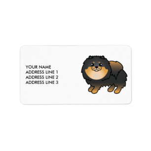 Étiquette Pomeranian noir et feu, chien de dessin animé mign