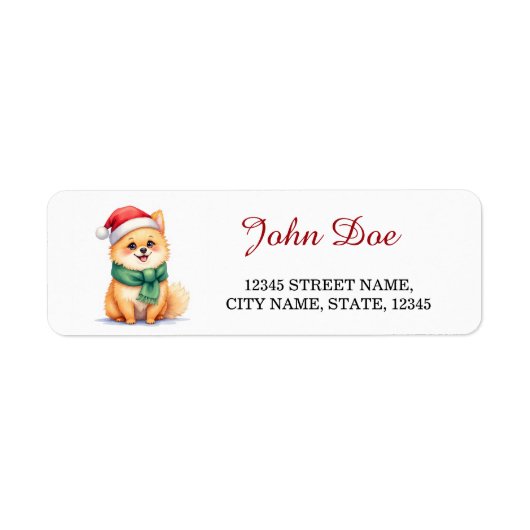 Étiquette Pomeranian Santa Hat Christmas Return Address (Devant)
