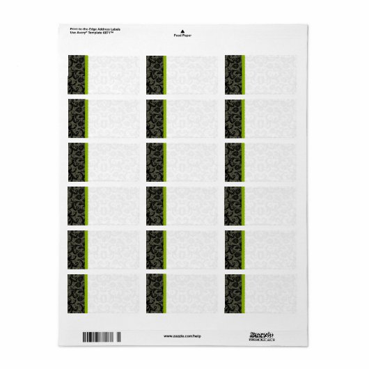 Étiquette Pomme vert, gris et noir Damas points Livraison (Feuille entière)