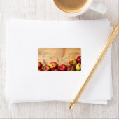 Étiquette Pommes sur Arrière - plan en bois (En situation)