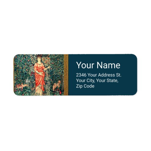 ÉTIQUETTE POMONA TENANT DES FRUITS EN VERDURE, ANIMAUX FORES (Devant)