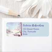 Étiquette Pont Neige Aquarelle Peinture Paysage (En situation)