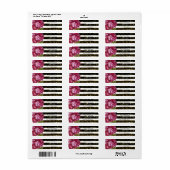 Étiquette Pony rose Fleur Noir et Blanc Bande (Feuille entière)