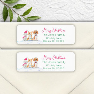 Étiquette Poodle, Corgi et Labradoodle de Noël à l'aquarelle