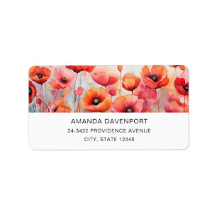 Étiquette Poppies d'aquarelle rouge dans une adresse de cham
