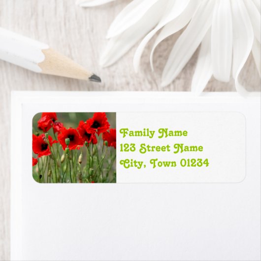 Étiquette Poppies rouges (En situation)