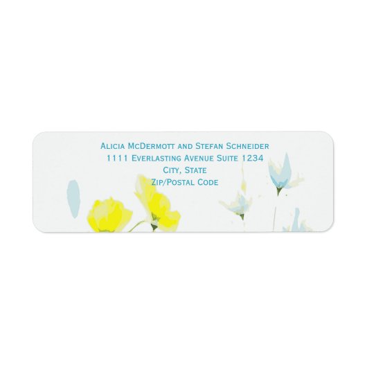 Étiquette Poppies rustiques simples bleues jaunes aquarelles (Devant)