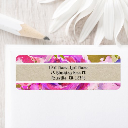 Étiquette Pops De Rose Violet Or Moderne Flore Chic Moderne (En situation)